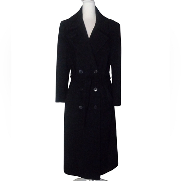 Halston Double Breasted Full Length Cashmere Wool Blend Trench Coat Size 8 - Picture 1 of 10